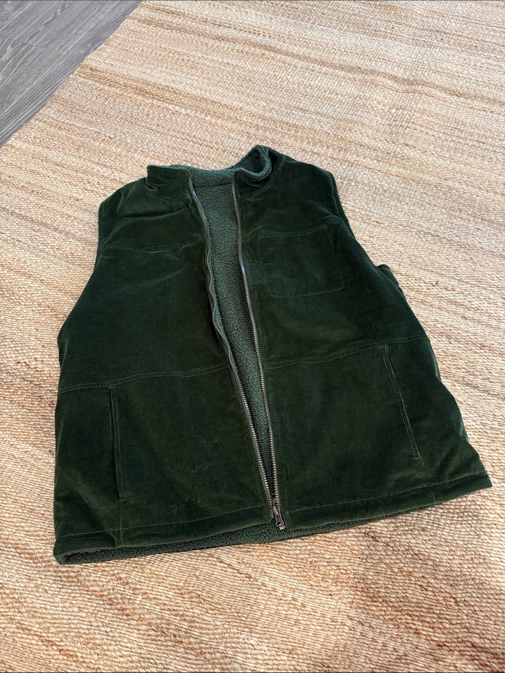 Men's Dark Green Fleece Zip Vest